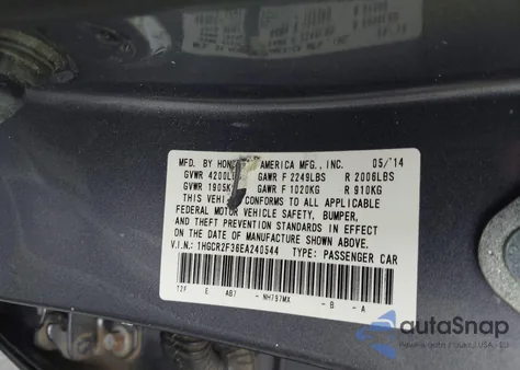 2014 Honda Accord Lx z USA, uszkodzony, nr VIN 1HGCR2F36EA240544